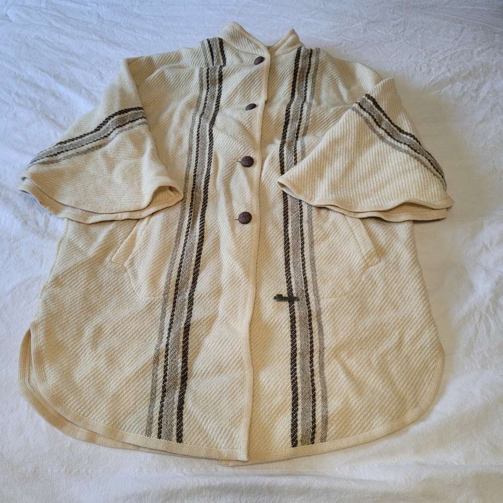Vintage FJORD FASHION Cardigan Overcoat Fair Isle 100% Wool Norway Size XL